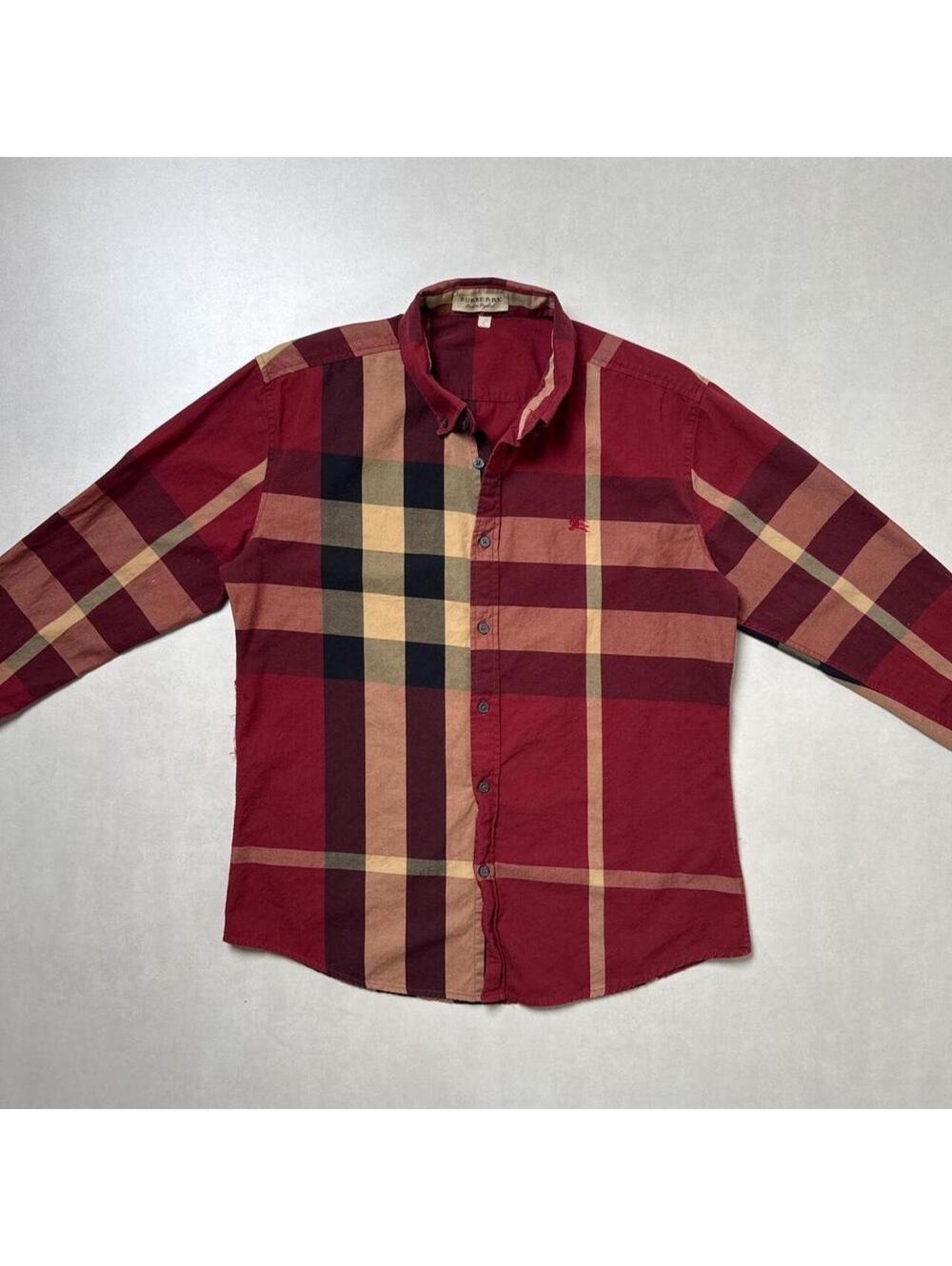 Y2K Burberry 00s Plaid Long Sleeve red button up shirt